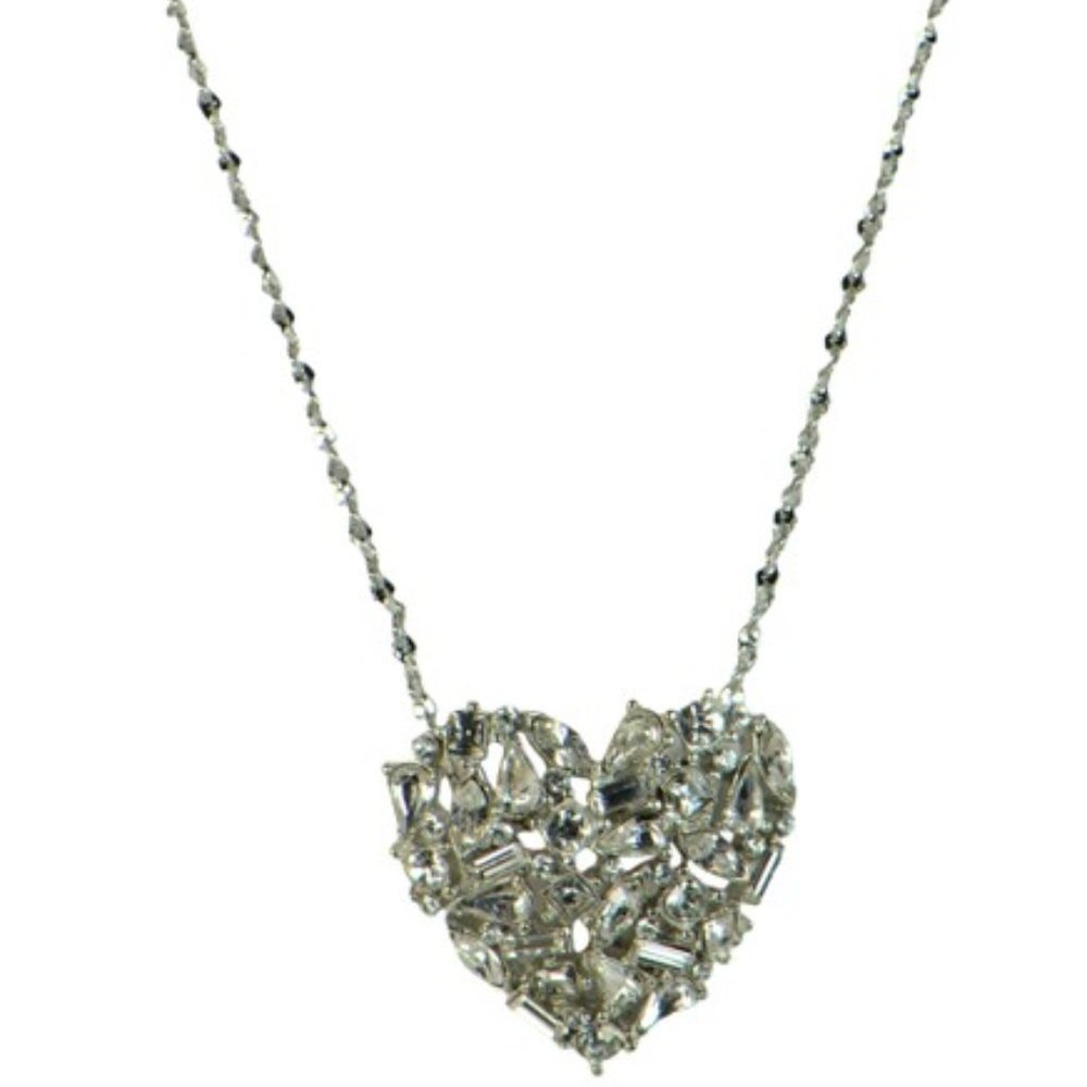 Jennifer Behr Silver Amory Heart-shaped Crystal Necklace